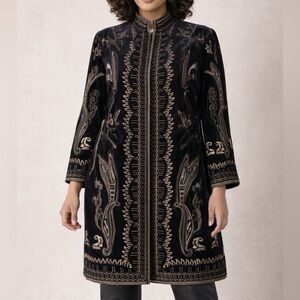Peter Nygard Black and Gold Embroidered Coat